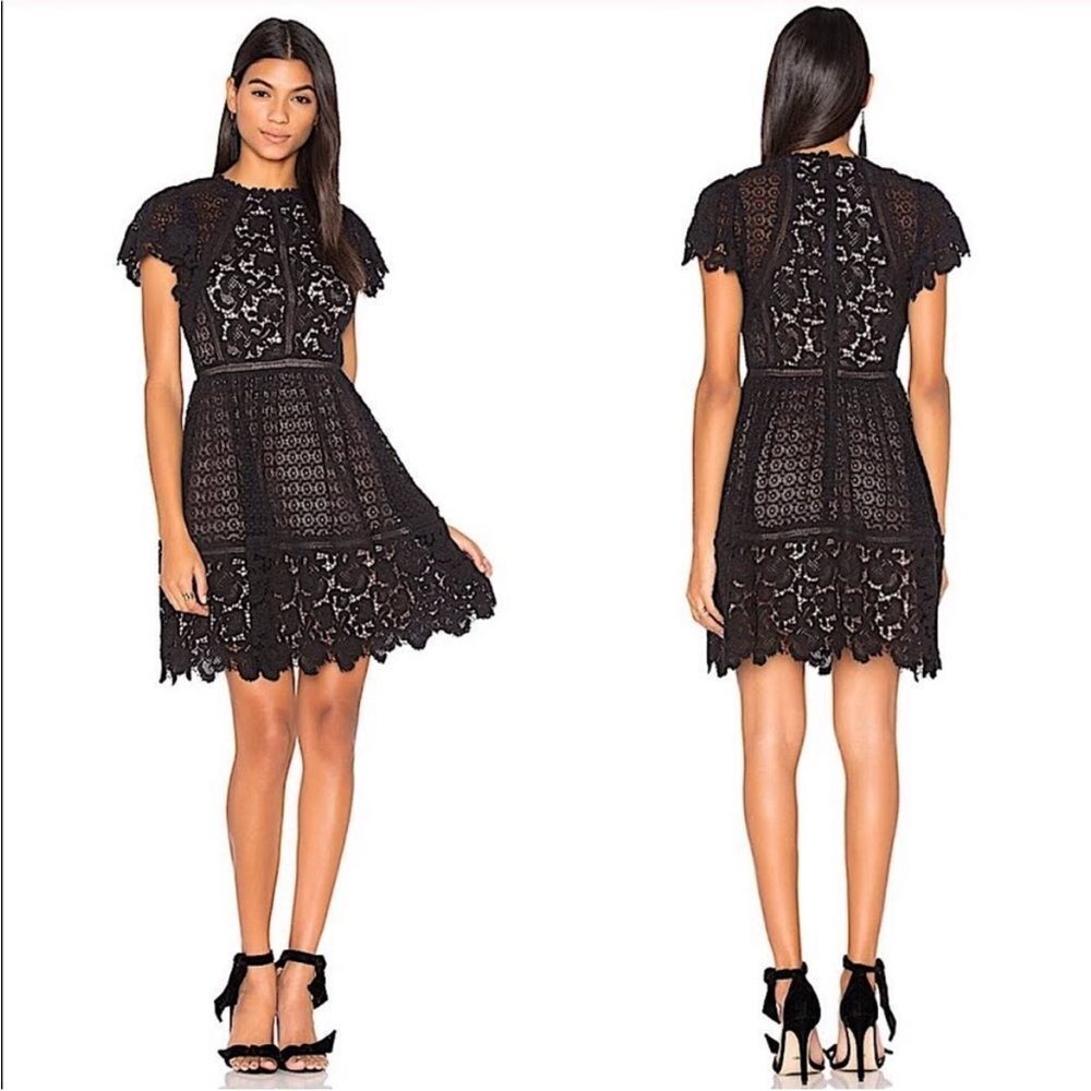 REBECCA TAYLOR Black and Nude Eyelet Mix Lace Dress Size 4
